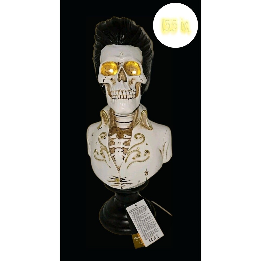 NEW Elvis Presley LED Skeleton Bust Statue Halloween Light-Up Decor 15.5 In